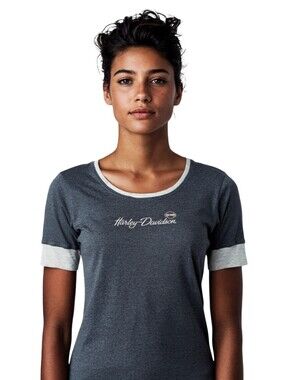 Harley-Davidson Charcoal Gray Tee with White Contrast Sleeves Size 2X